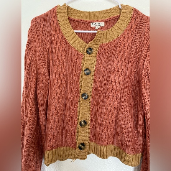 For Love & Lemons Sierra Asymmetrical Cable
Knit Cardigan,Large Rust and Mustard - Picture 4 of 6
